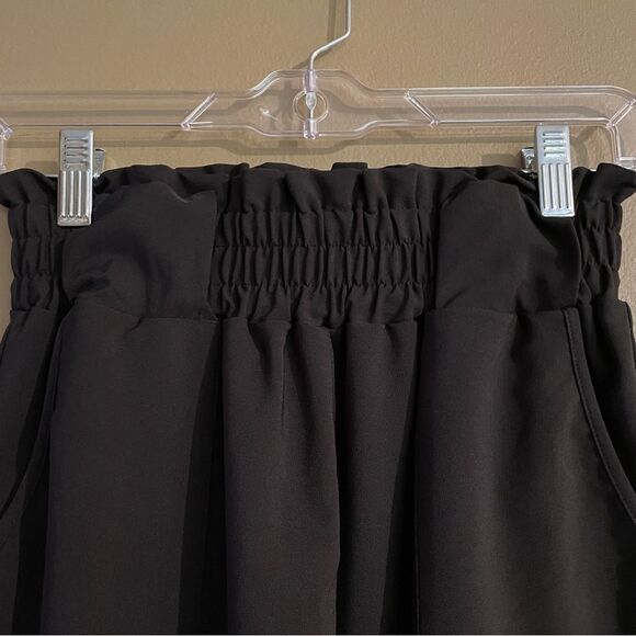 Grace Karin size small Black Paperbag Waist High Rise Pants no belt EUC - Picture 6 of 8